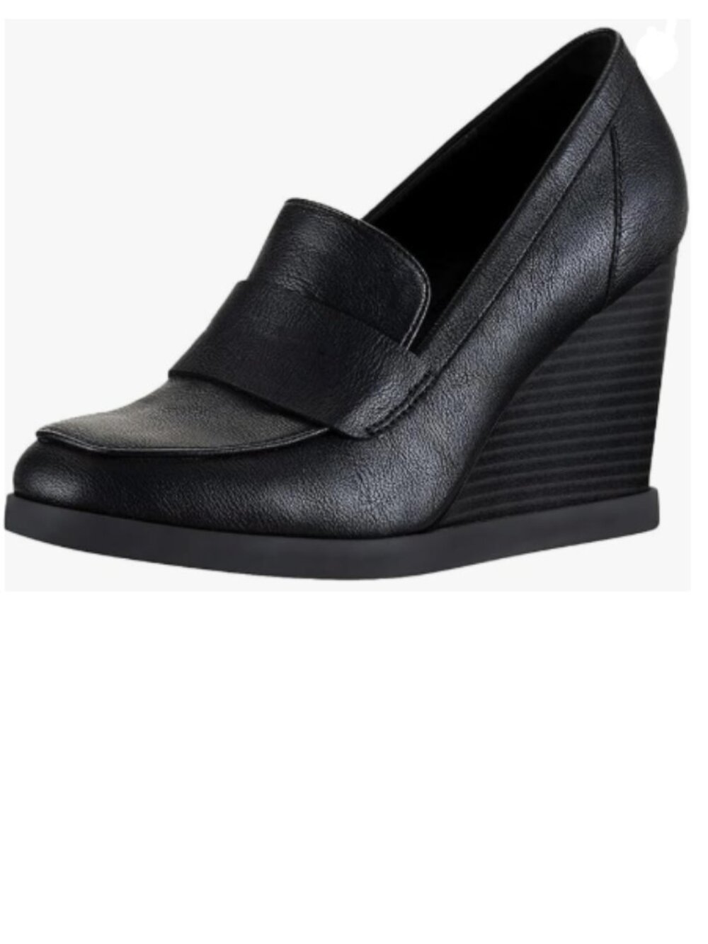 YDN Black Dressy Pump Square Closed Toe Slip On Loafers Wedges High Heeled Shoes